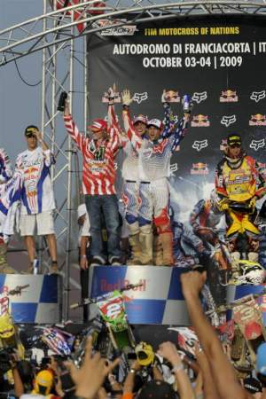 Team USA celebrates on the podium.