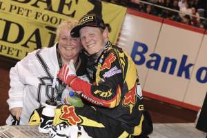 Trey Canard and his mom celebrate his first win of the year.