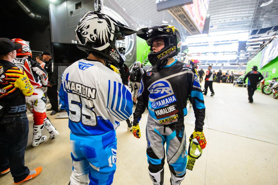 Alex Martin (left) representing the Never Summer helmet.