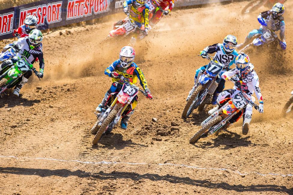 Bogle had a great start in the first moto but had problems and faded.