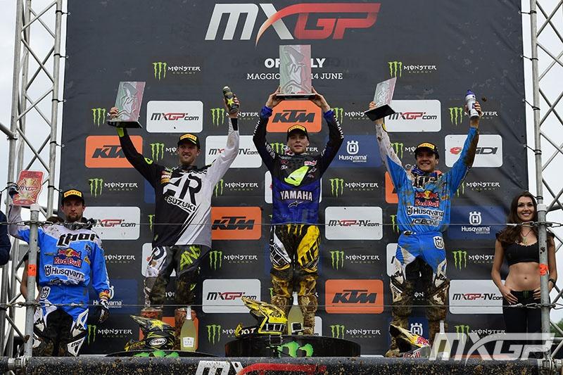 Strijbos, Febvre and Waters on the MXGP podium.