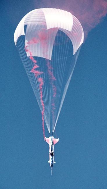 The only way Doug was coming down safe from that height was with a parachute like Evel’s Sky Cycle.