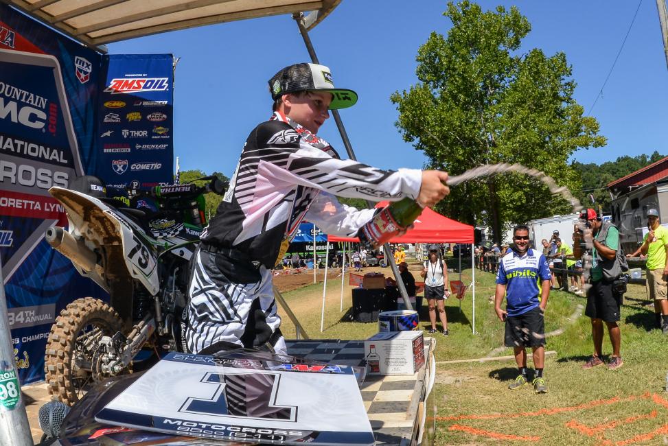 Jett Reynolds celebrates in fashion.