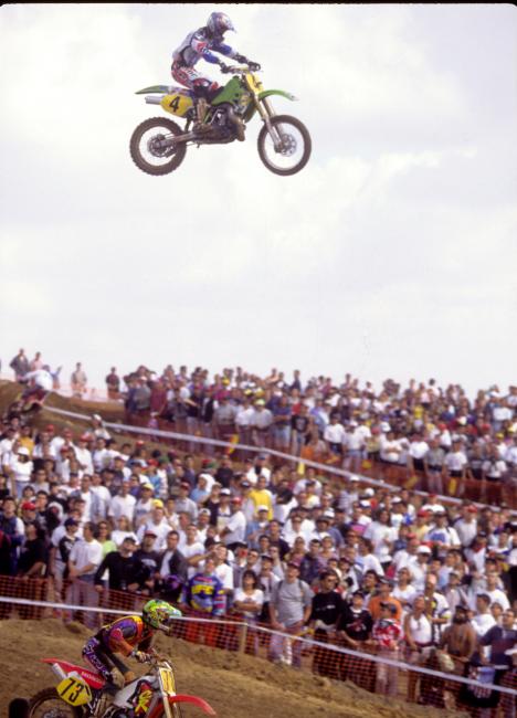 Jeff Emig takes the high line over on a bombing run over Spain, riding the beloved “Green Monster” that came out every September specifically for the MXdN.