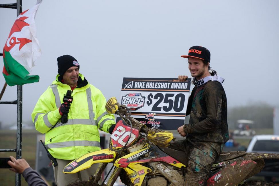 Chris Douglas claims the $250 All Balls Racing XC1 Holeshot Award.