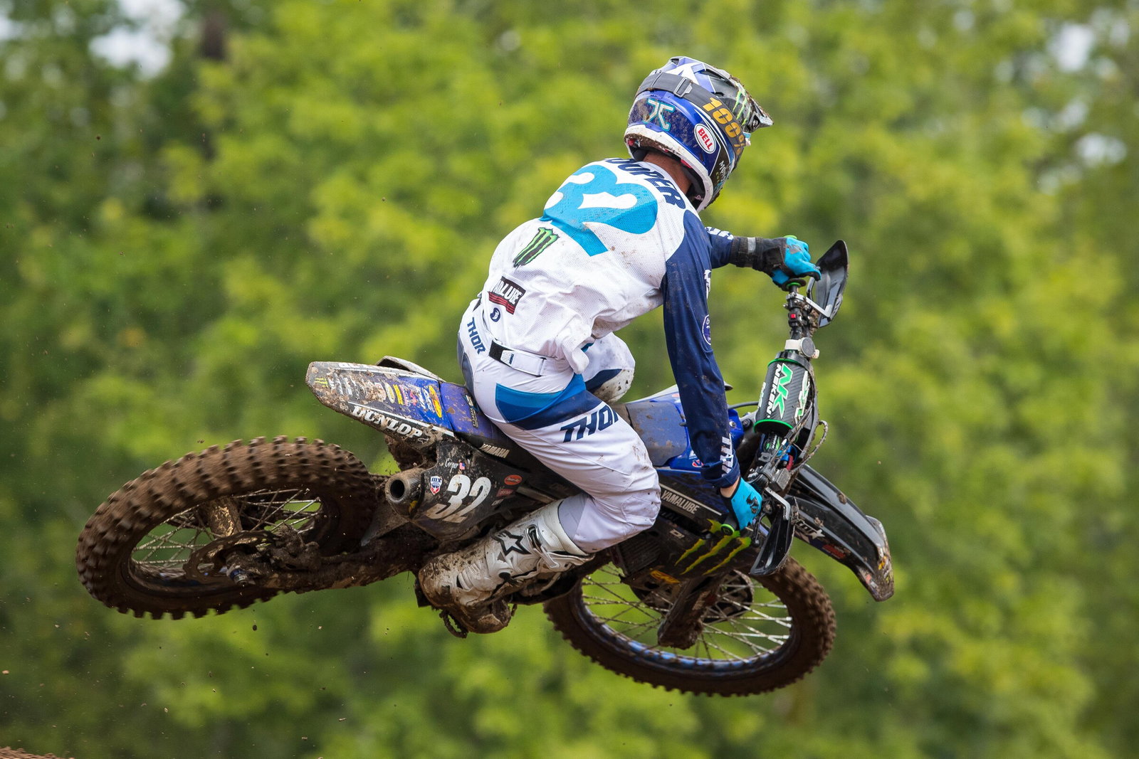 Justin Cooper took the holeshot in the first 250 Class moto. Cooper was running inside the top five but he tipped over halfway through the race before eventually finishing tenth.