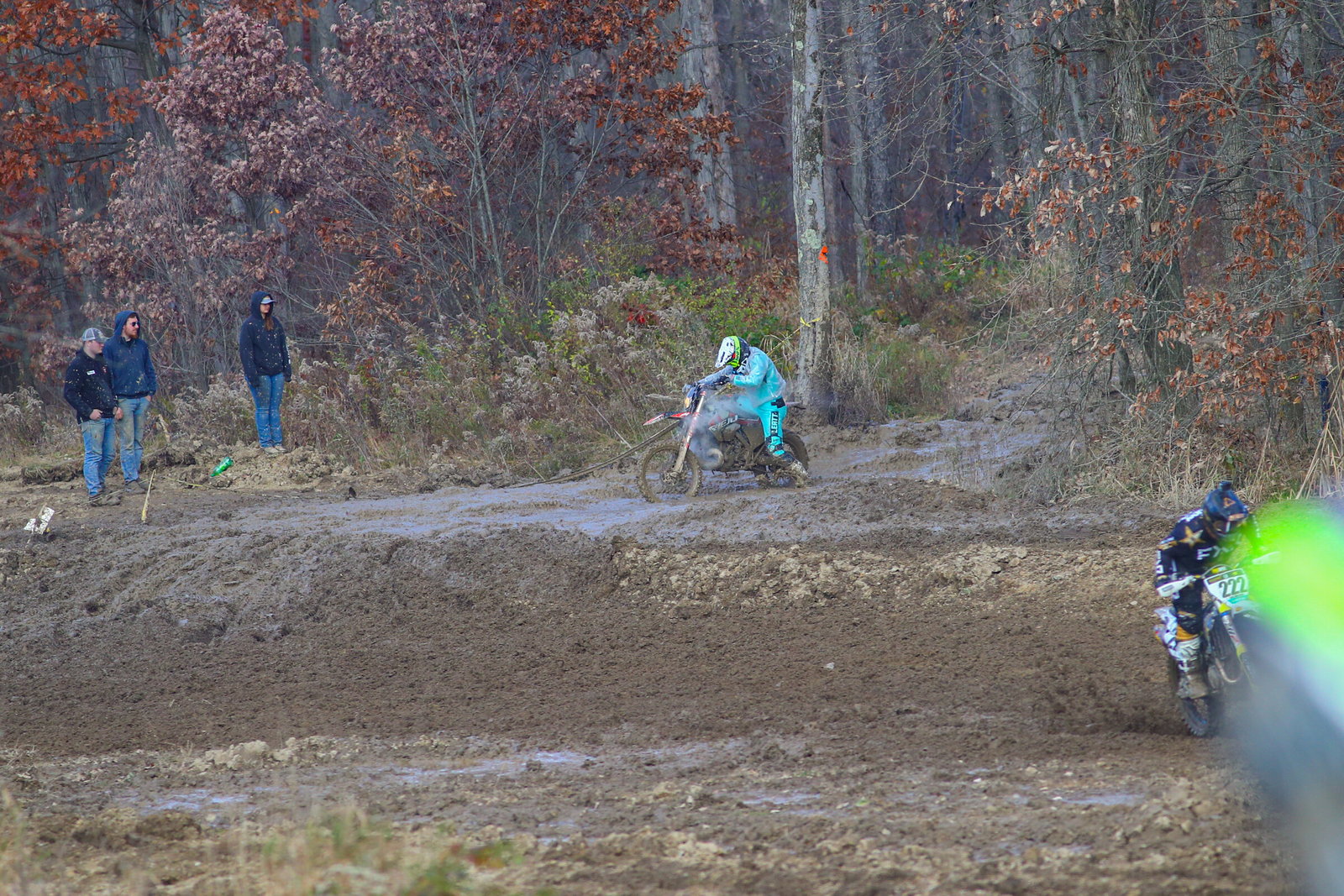 Kendra smoking some while briefly stopped in the big mud hole.