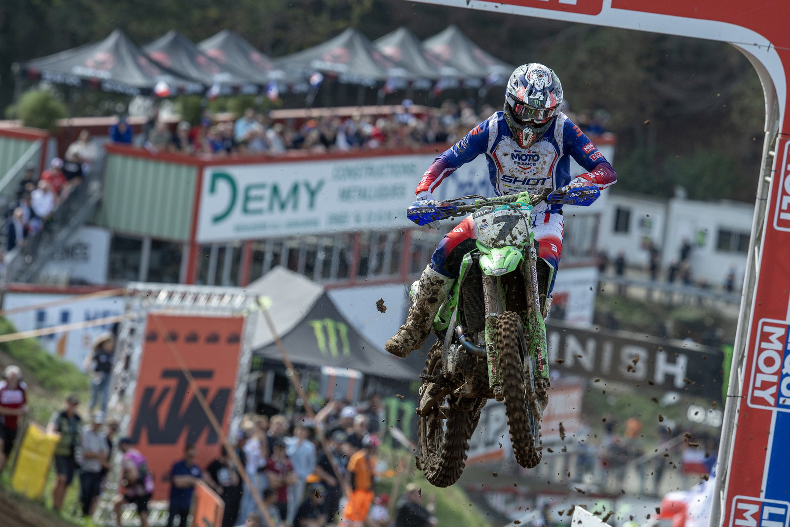 Romain Febvre won the first race with the MXGP and MX2 classes. The home crowd loved it!