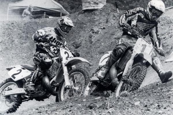 Emig cuts in under McGrath on the old off-camber wall at Budds Creek.