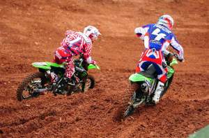 James battled with Sebastien Pourcel (4) early in the moto