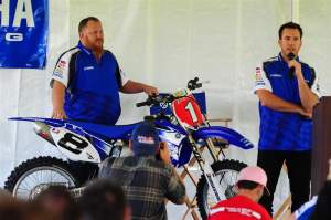 As a trophy, Langston (right) was presented a replica of his 2007 AMA National Championship-winning YZ450F. He said he is going to make it into a light fixture in his house.