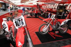 Ben Townley's bike (101) is awaiting his return in February, while Andrew Short's, Davi Millsaps' and Ivan Tedesco's bikes get ready for Anaheim I.