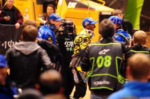 Stewart douses his team after his first win of the season, and his team's first AMA SX win post-Reed.