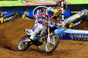 Josh Grant took the holeshot at St. Louis and led the first two laps before losing the lead to Chad Reed and then second to James Stewart on lap three.