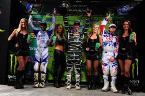 The 450cc podium, with Reed, Stewart and Grant.