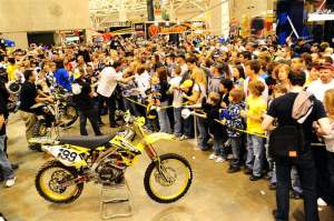 The crowd around Pastrana's Nitro Circus rig was insane. Here, they mob Andy Bell.