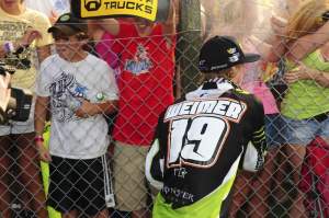 Jake Weimer sprays down a couple of his rabid female fans