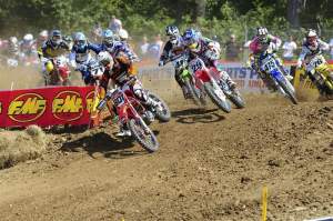 Jeff Alessi got the first-moto 450cc holeshot but was not a factor at the finish.