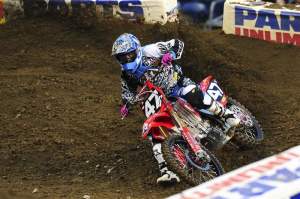Jimmy Albertson rode the last three supercross for Troy Lee Honda and got sixth at the first one in Seattle.