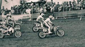Will went to the ‘85 MXDN in Germany. Here’s a start shot of Thorpe (7) and The Little Professor racing down the German hard-pack.