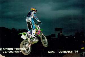 Kevin Windham stretches out his Team Green KX125, circa 1993.