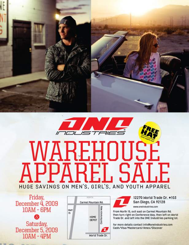 ONE Industries Warehouse Sale Flyer