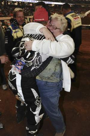 Trey Canard was met quickly by his mother at the podium after his second-place finish in Atlanta.