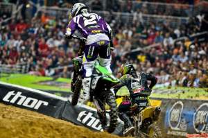 Then Dungey (5) was forced to the outside in an on/off section, and Villopoto (2) dived to the inside. They hit...