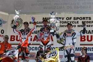 Max Nagl (center) used a 1-2 to win the MX1 overall over Tony Cairoli and Clement DeSalle.