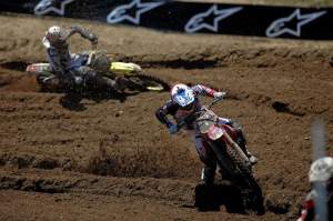 Ben Townley (101) leads Ryan Dungey (5) in the first moto. Townley led until the last lap, when he fell.