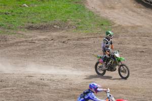 Chris Pourcel was quickly into the lead in moto one, but fell on the opening lap and DNF'd.