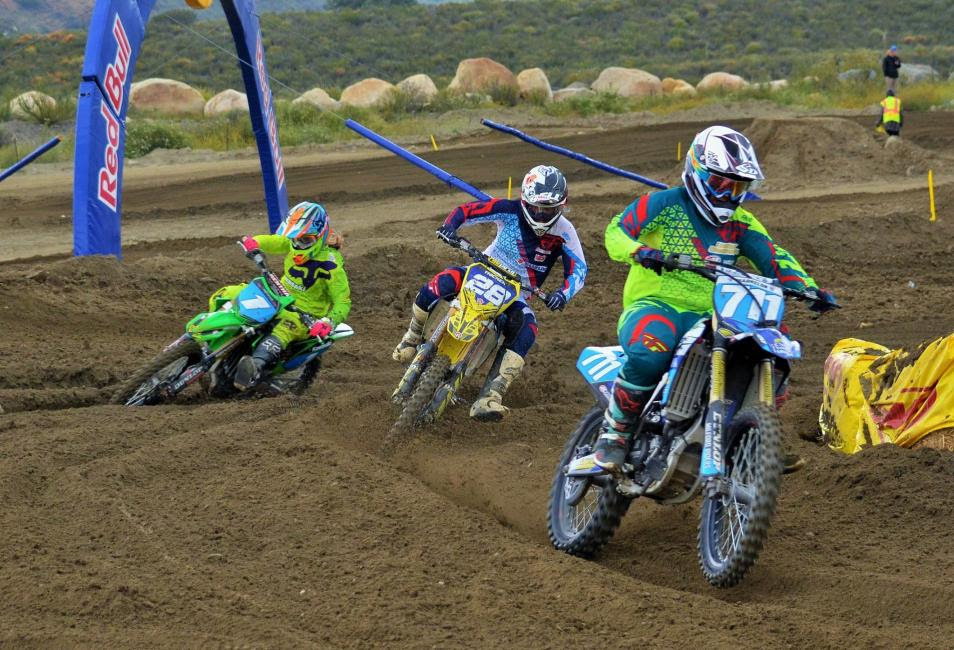 The WMX battle was intense between Marissa Markelon (#711), Mackenzie Tricker (#28)&nbsp;and Kylie Fasnacht (#1) at the California Classic.