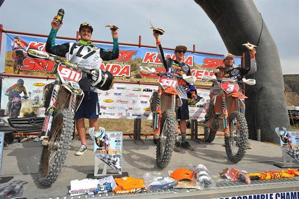 Robert, Sutherlin, and Argubright celebrate on the podium in the Enduro Series.
