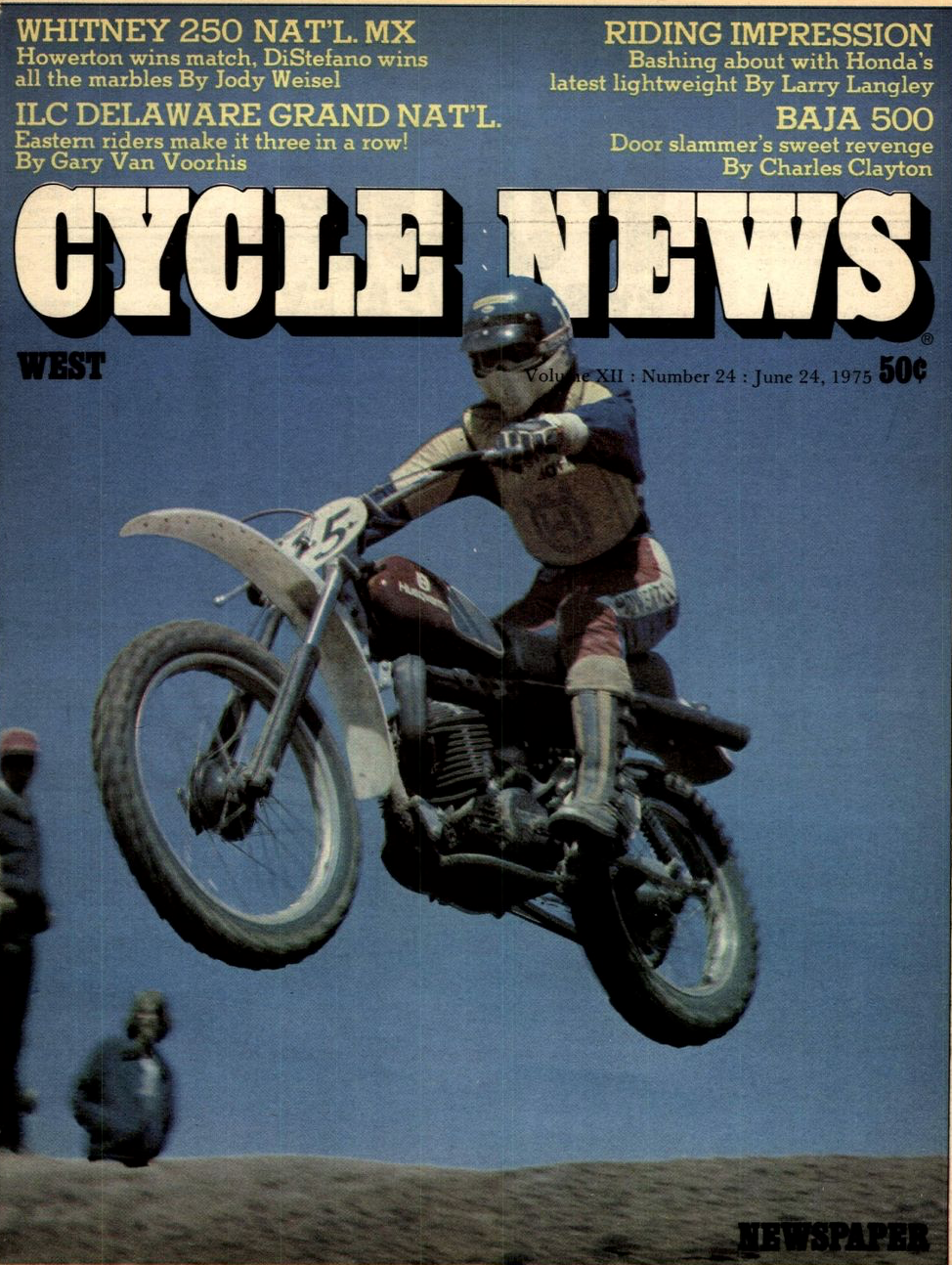 Kent Howerton on the cover of Cycle News after his Lake Whitney 250 National win, shot by another Texas legend, Jody Weisel.