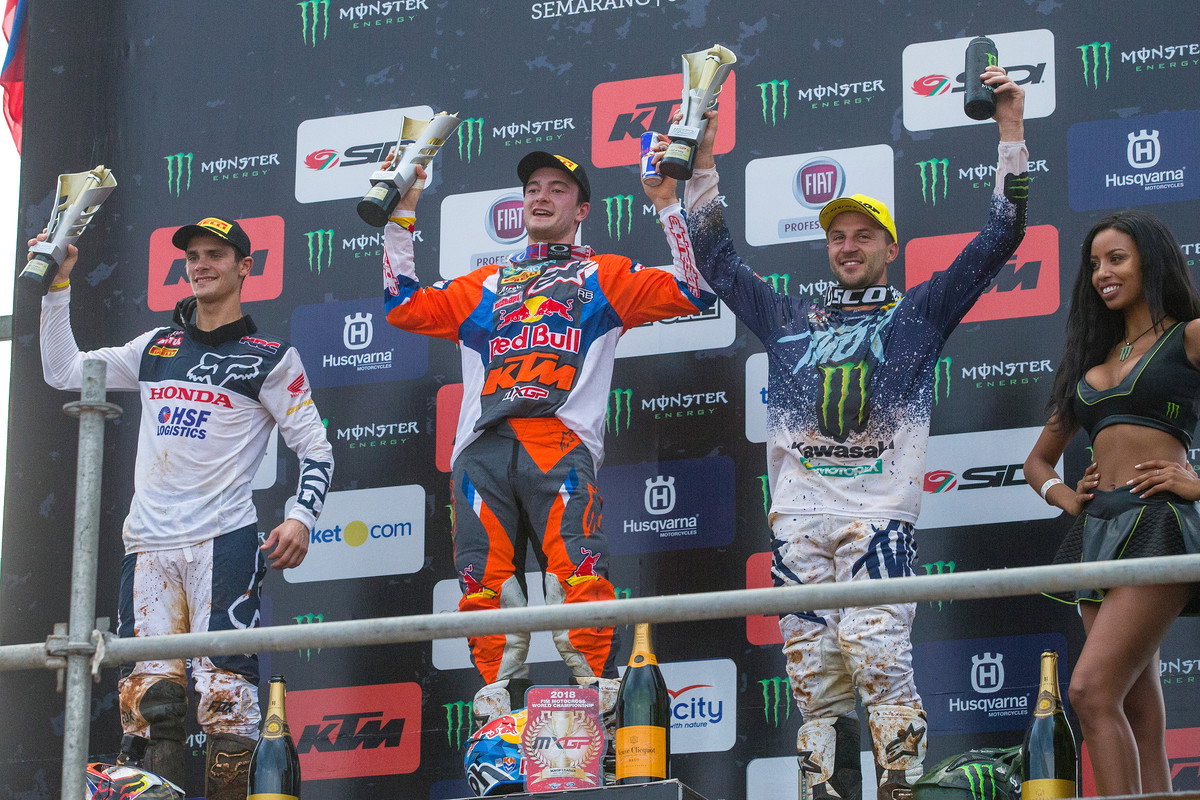 Red Bull KTM's Herlings (center) topped the podium at Semarang.