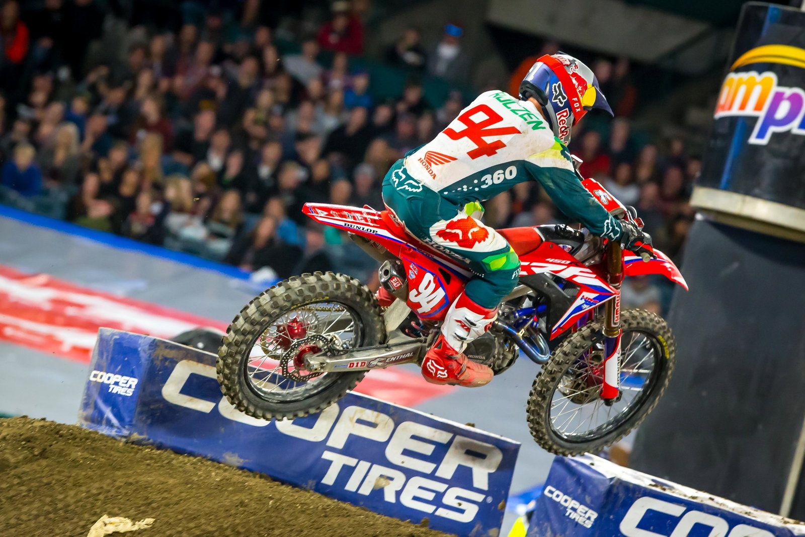 Roczen led until the last turn in race one, but a crash early in race two hurt him. He was fourth overall but still leads the standings.