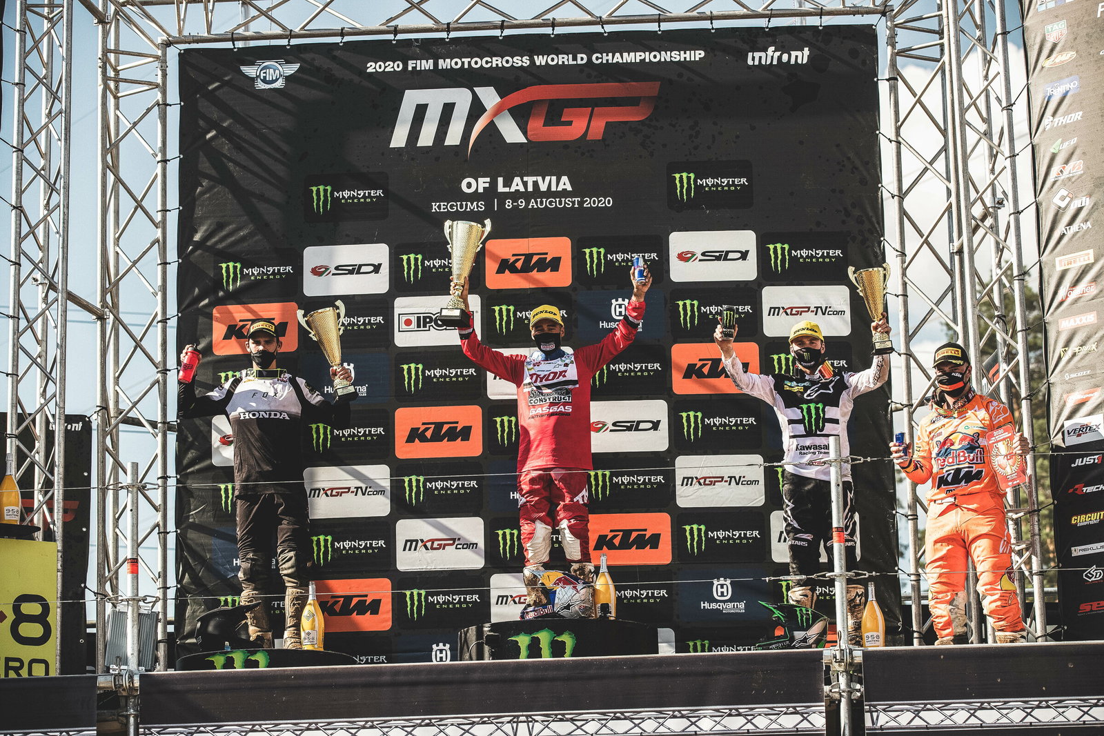 The 2020 MXGP of Latvia MXGP overall podium.