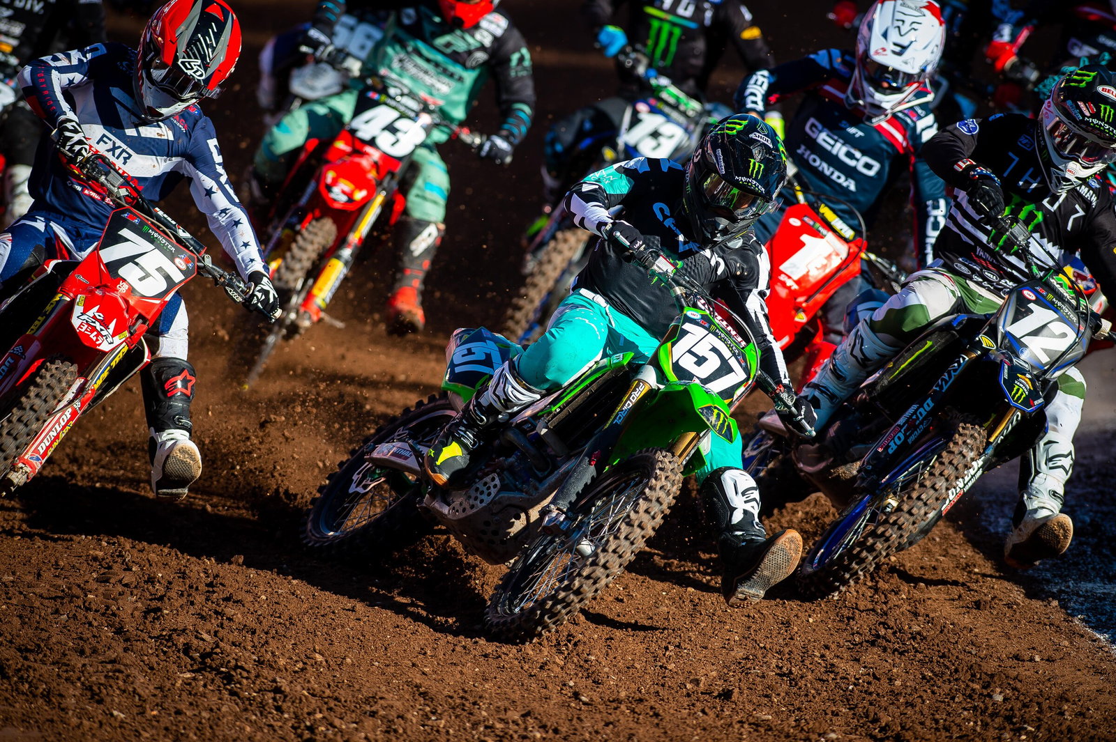 Sanayei grabbing the holeshot at the 2020 Salt Lake City 6 Supercross.