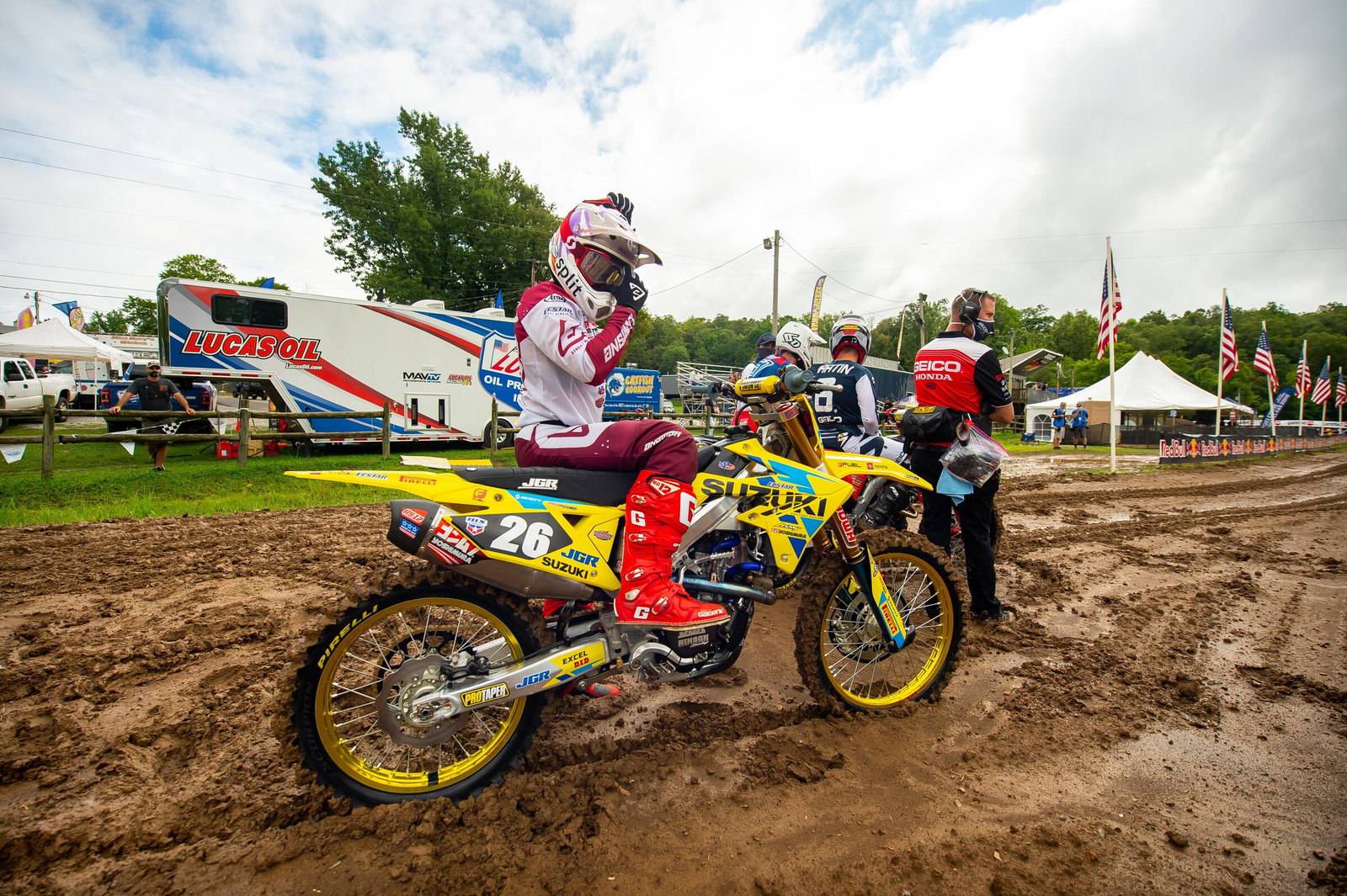 Alex Martin prepped for mud.
