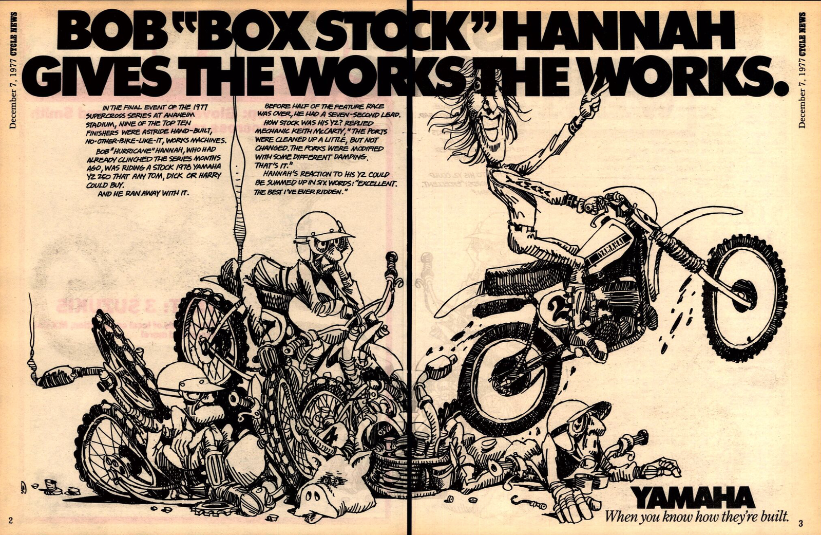Yamaha's win ad for Bob Hannah in the December 7, 1977, issue of&nbsp;Cycle News.