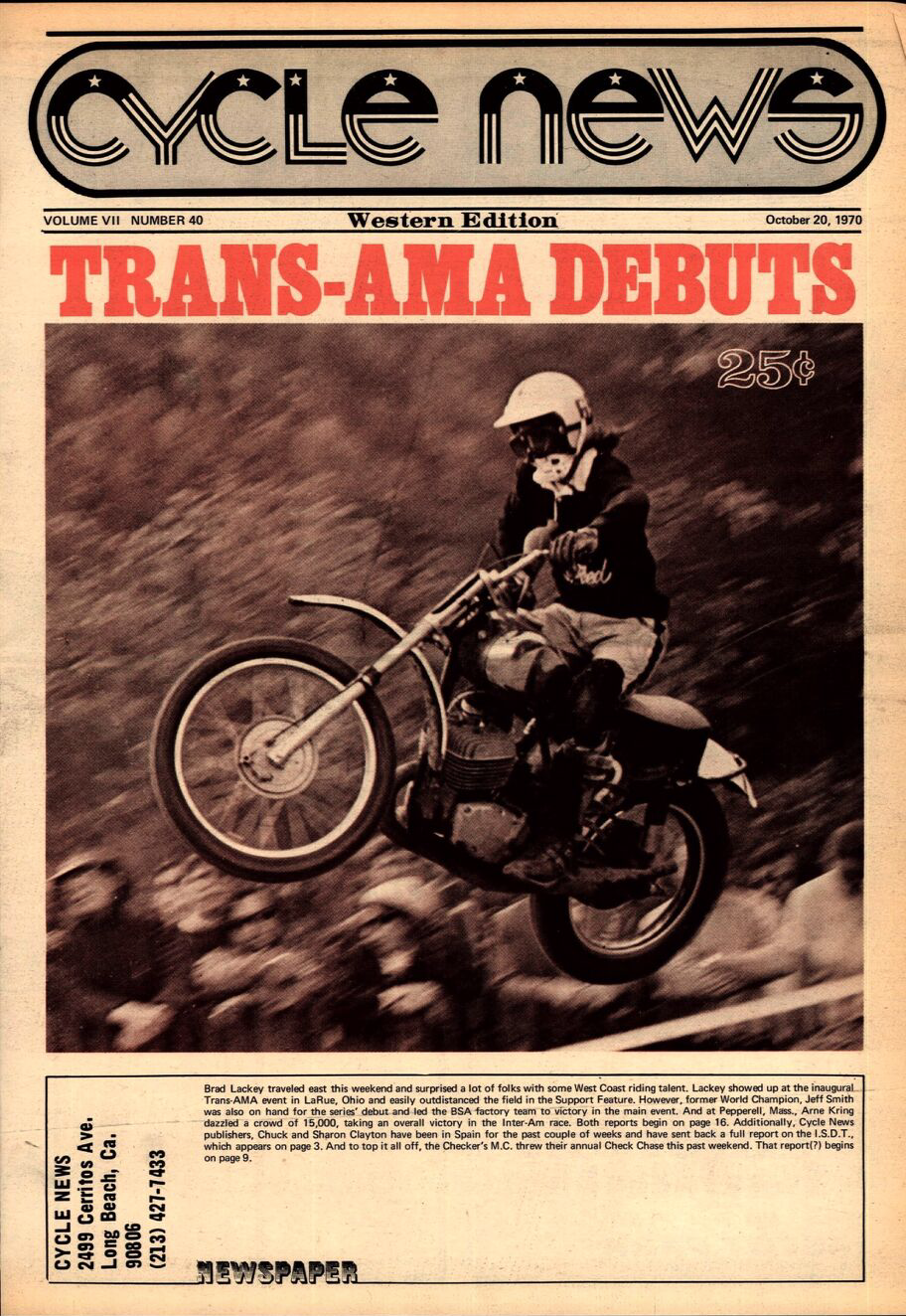 Brad Lackey in the October 20, 1970, issue of&nbsp;Cycle News.