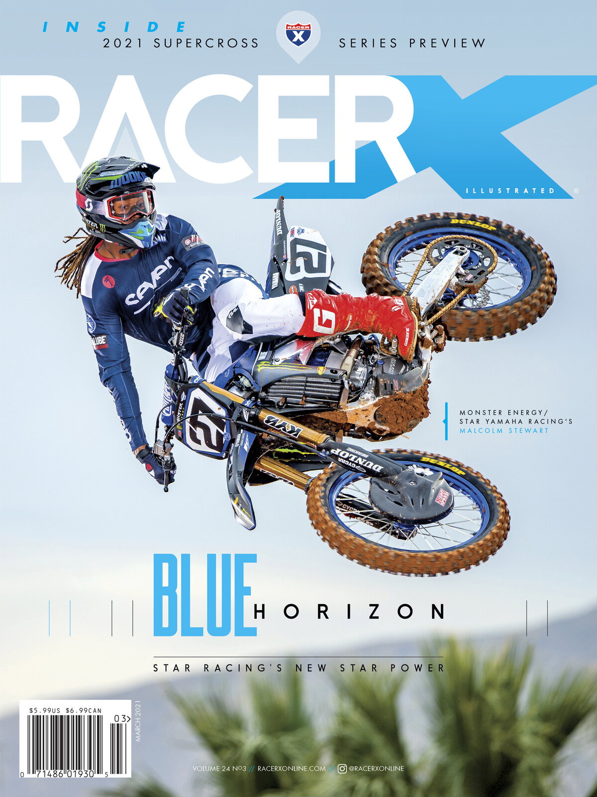 Malcolm Stewart on the cover of the March 2021 issue of Racer X&nbsp;magazine.