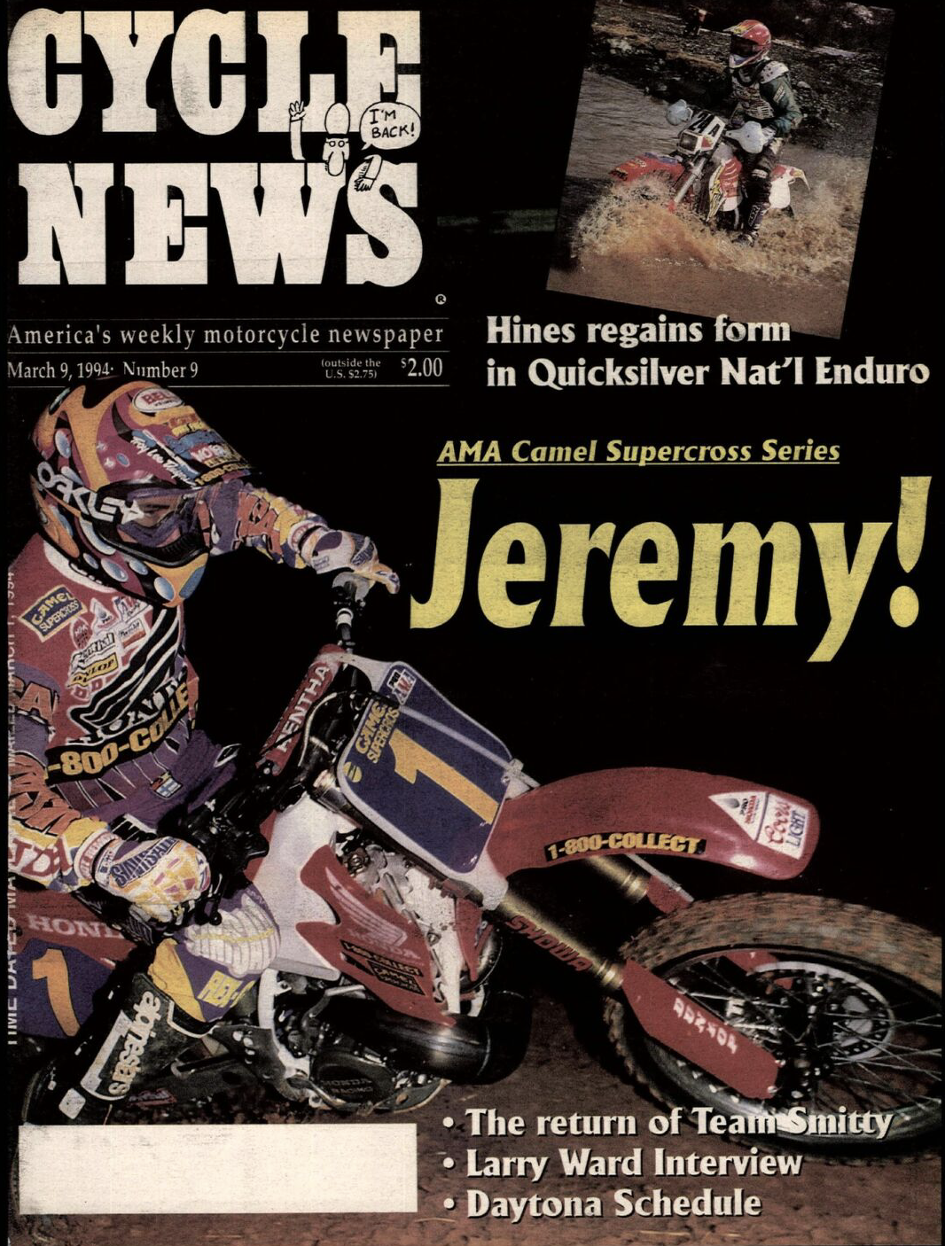 Jeremy McGrath on the cover of Cycles News.