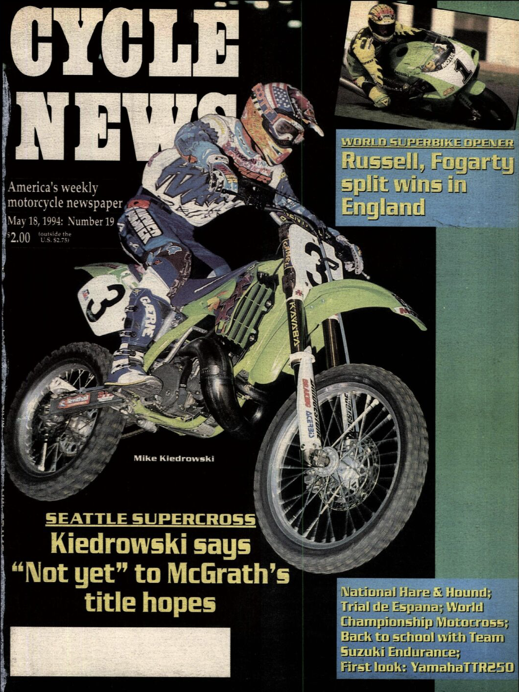 Mike Kiedrowski on the cover of Cycles News.
