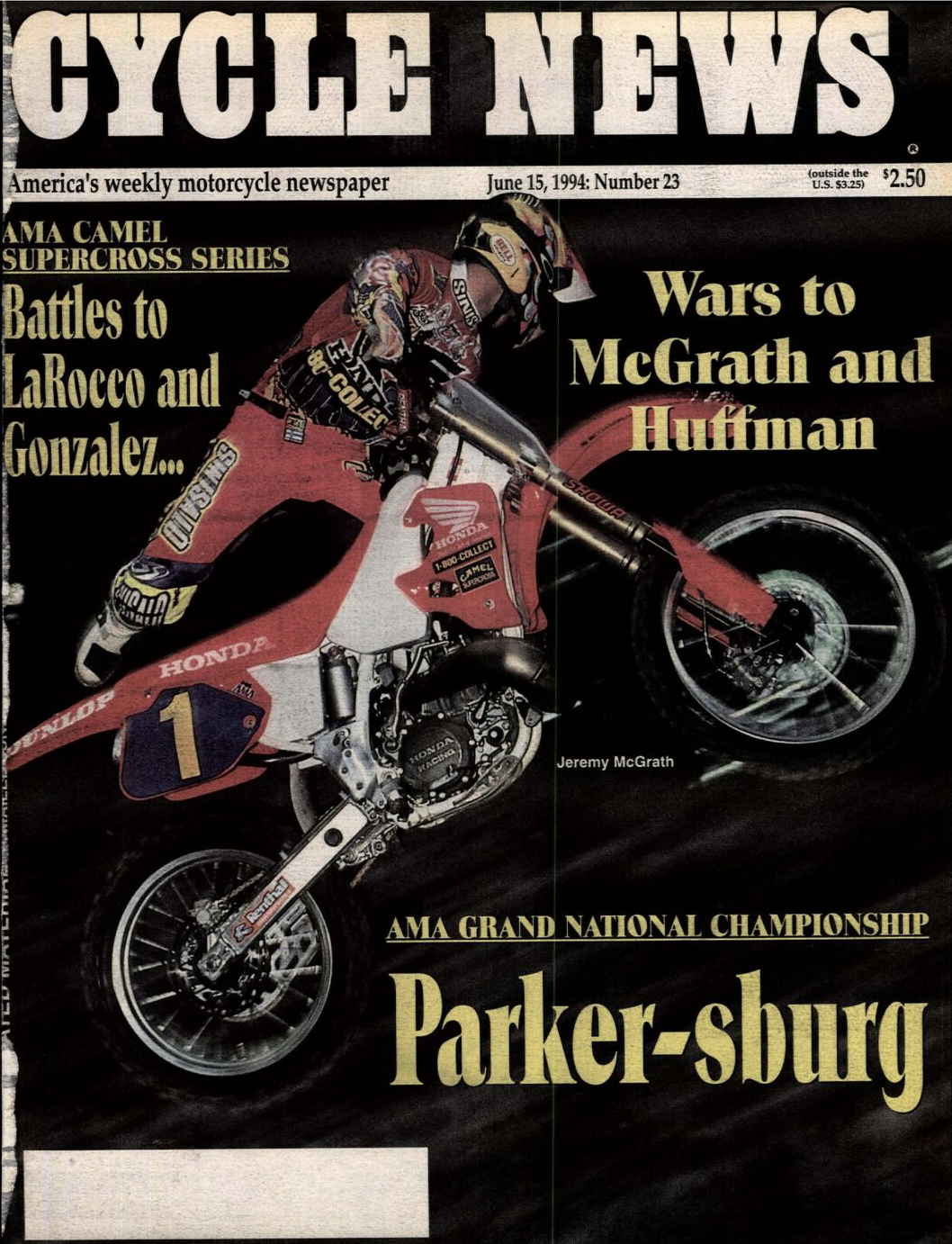 Jeremy McGrath on the cover of Cycles News.