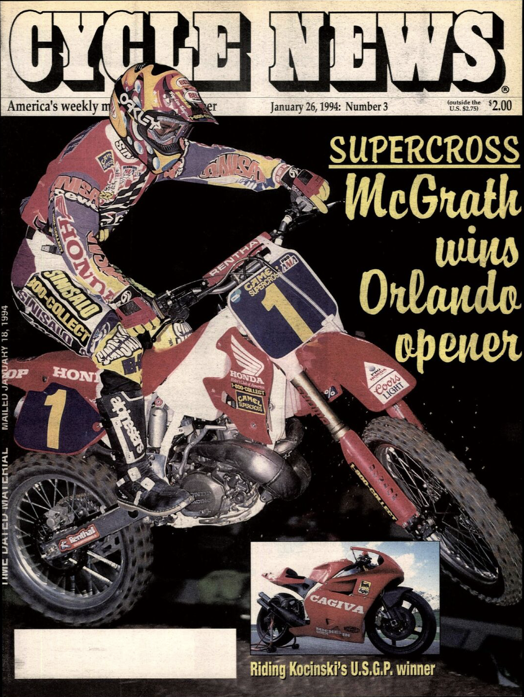 Jeremy McGrath on the cover of Cycles News.