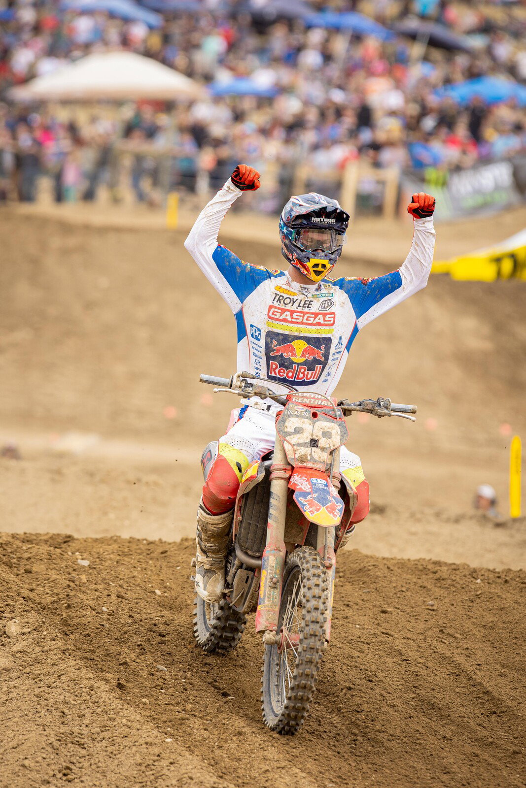 Mosiman celebrating his first career moto win.