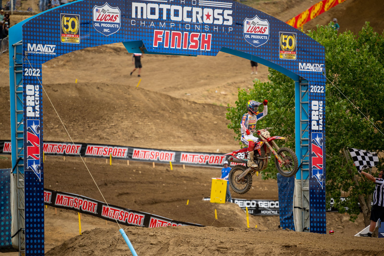 Mosiman taking the checkered flag in P1 in the first moto.