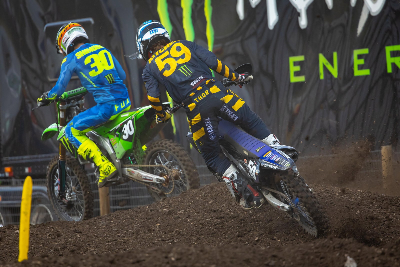 Levi Kitchen chasing down Jo Shimoda in the second moto.