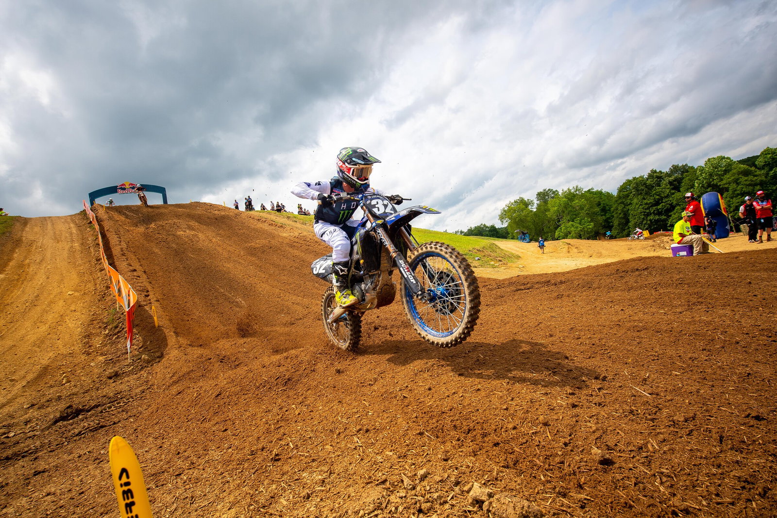 Justin Cooper sending it down the steep hill before the finish line at High Point Raceway in 2021.